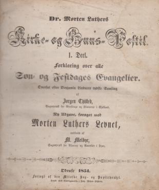 Dr. Morten Luthers kirke- og huuspostille (1. deel) (1854)