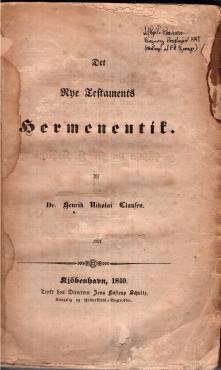Det Nye Testamentes Hermeneutik (1840)