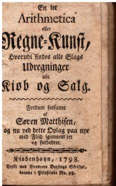 Een Let Arithmetica Eller Regne=Kuns, 1798