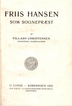 Friis Hanssen som sognepræst
