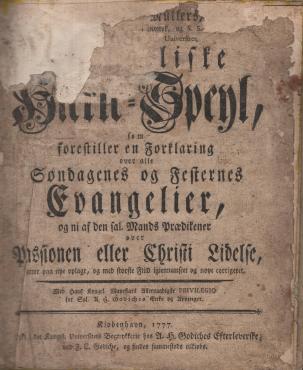 Evangeliske Hierte-Speyl / huus-speyl / Huus-Postil (1777) ¤